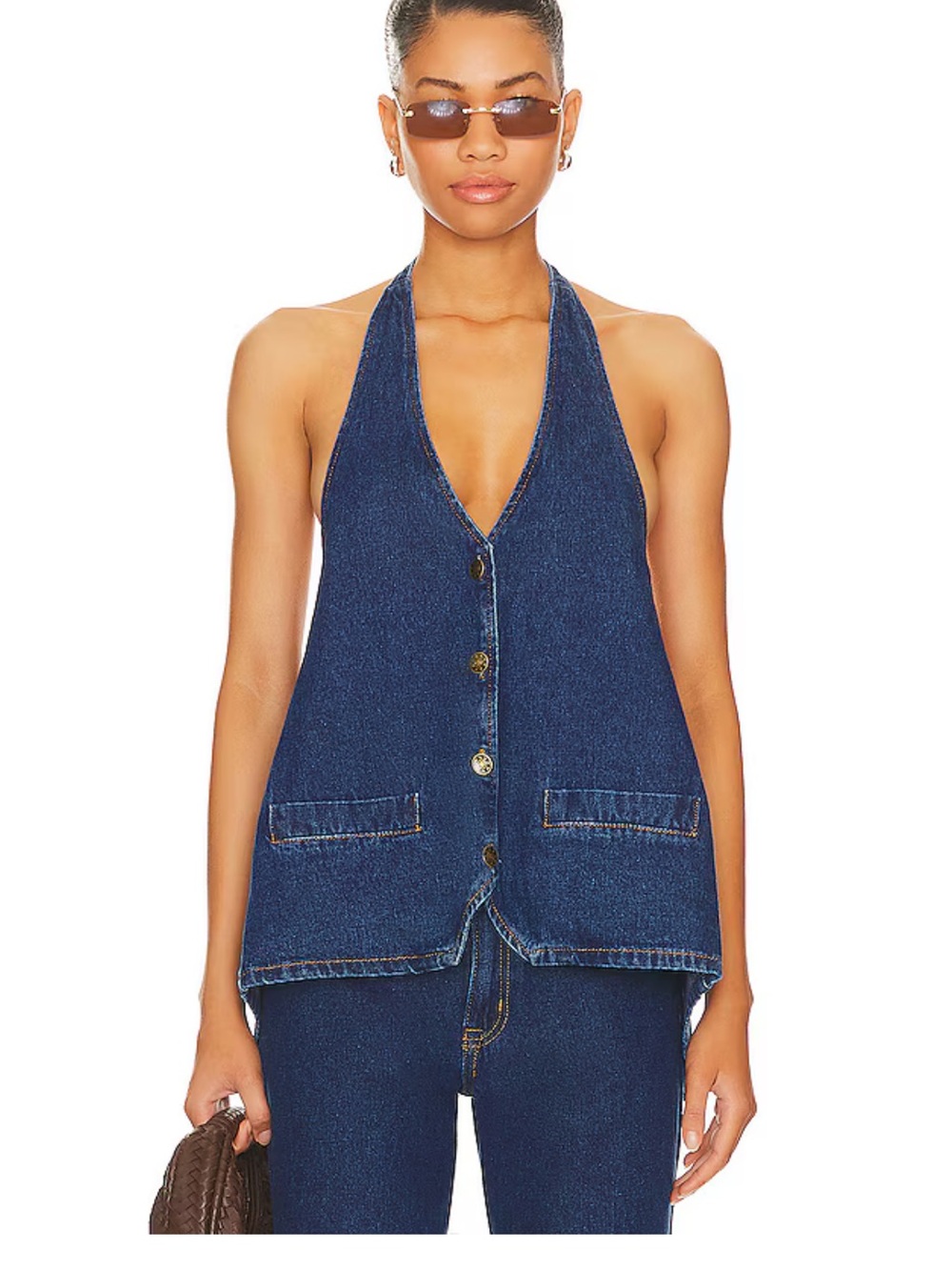 Lioness Dark Blue Denim Halter Vest